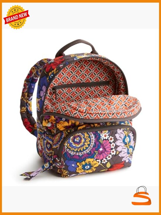 Premium Cotton Mini Backpack, Floral, Zip Closure, 2 Pockets